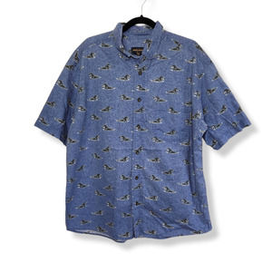 Woolrich Button Short Sleeve All Over Large Hunting Fishing Nature Shirt VTG